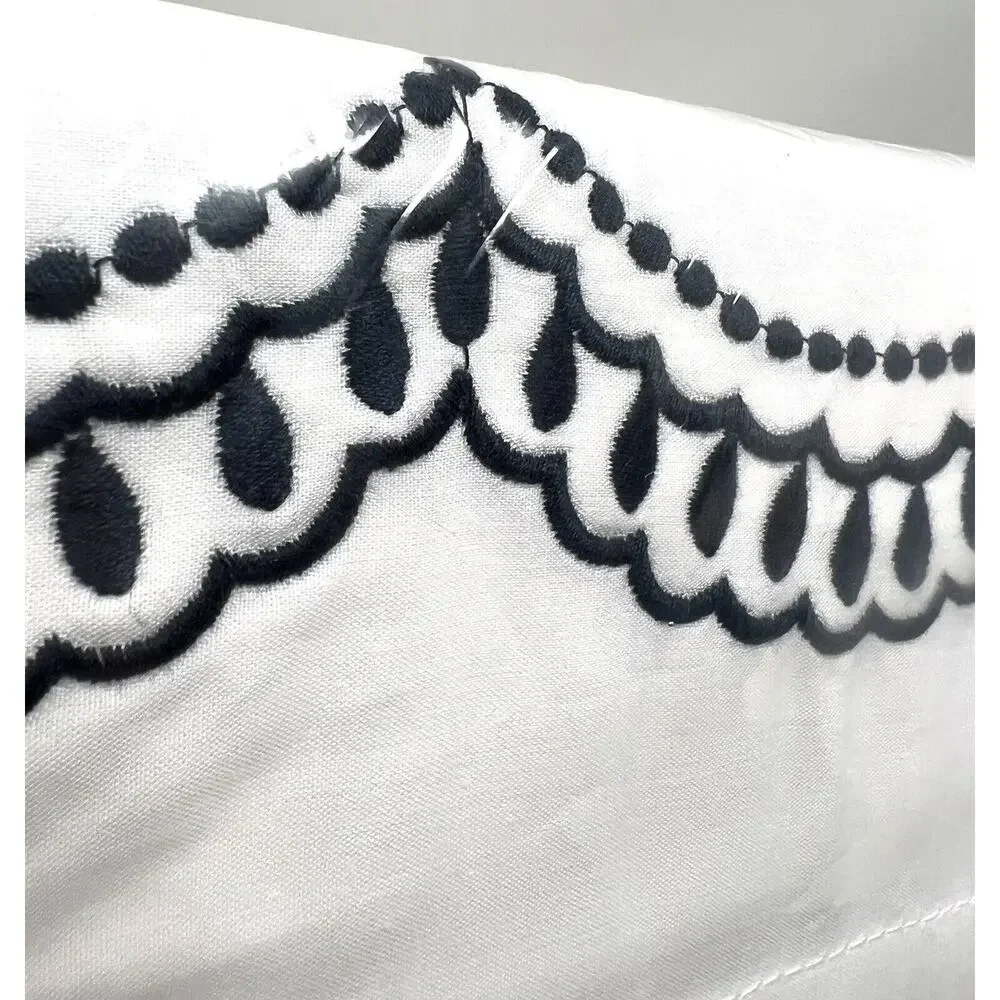 Rachel Ashwell Embroidered Scallop KING Sheet Set NAVY BLUE White 100% Cotton